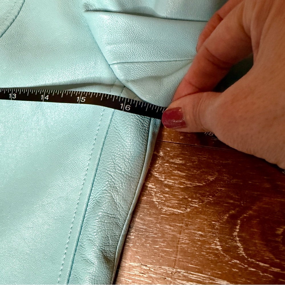 /id Collection (Nordstrom) Turquoise Lt. Blue Leather Blazer Jacket / Size 4 - Picture 7 of 9